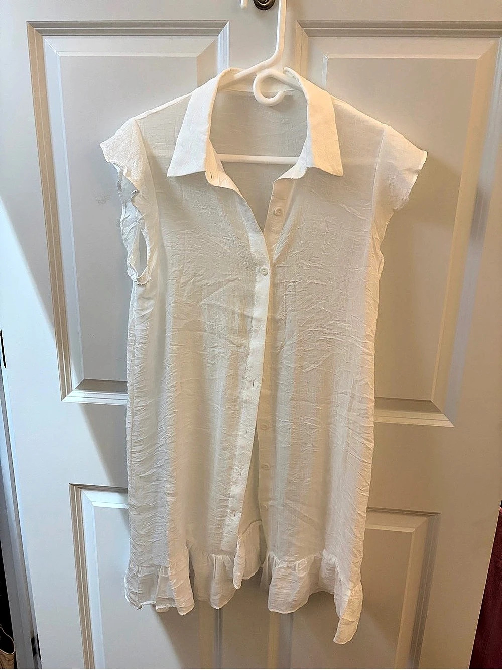 White Ruffle Hem Tunic Cover Up